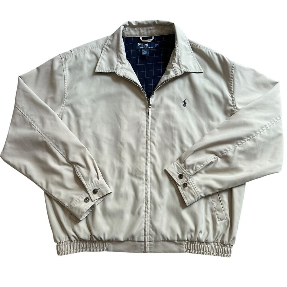 Vintage Polo Ralph Lauren Classic Harrington Jacket Men's XL Beige Check Lined